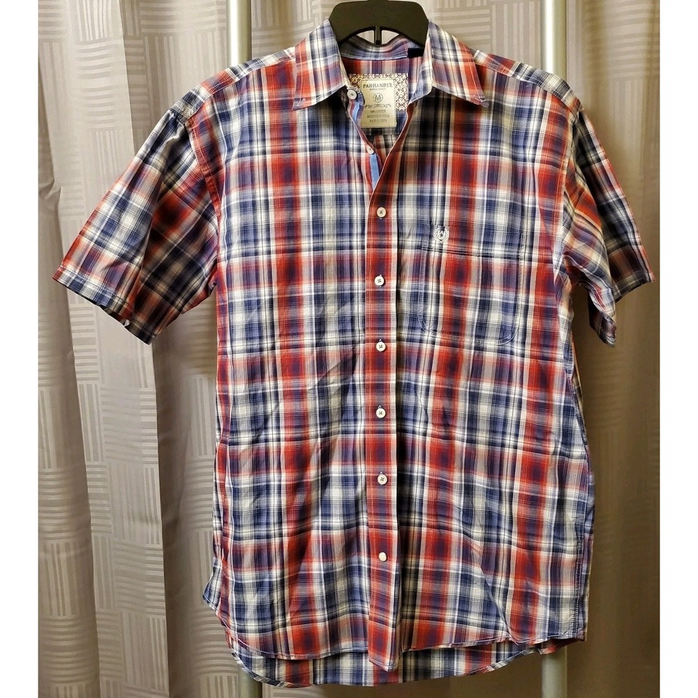 Rough Stock Panhandle Button Down Shirt Mens Sz Med Short Sleeve Red Blue White